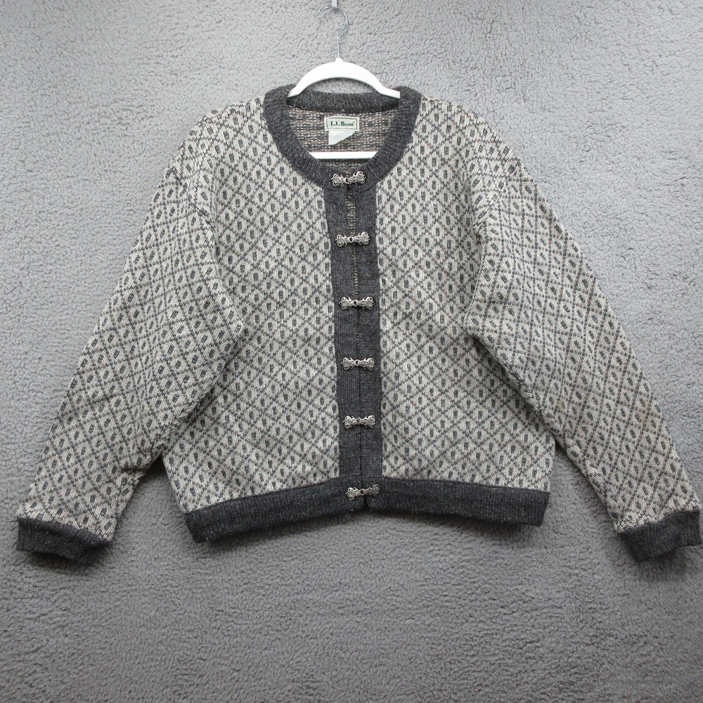 L.L. Bean Gray Patterned Nordic Wool Blend Cardigan Sweater - Picture 4 of 10